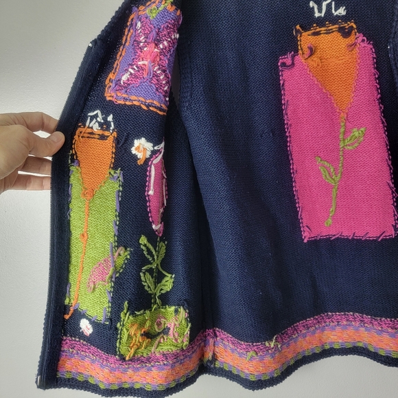 Vtg Sigrid Olsen Sport Abstract Patchwork Sweater Boho Cottage Floral Zip VestG - Picture 12 of 13
